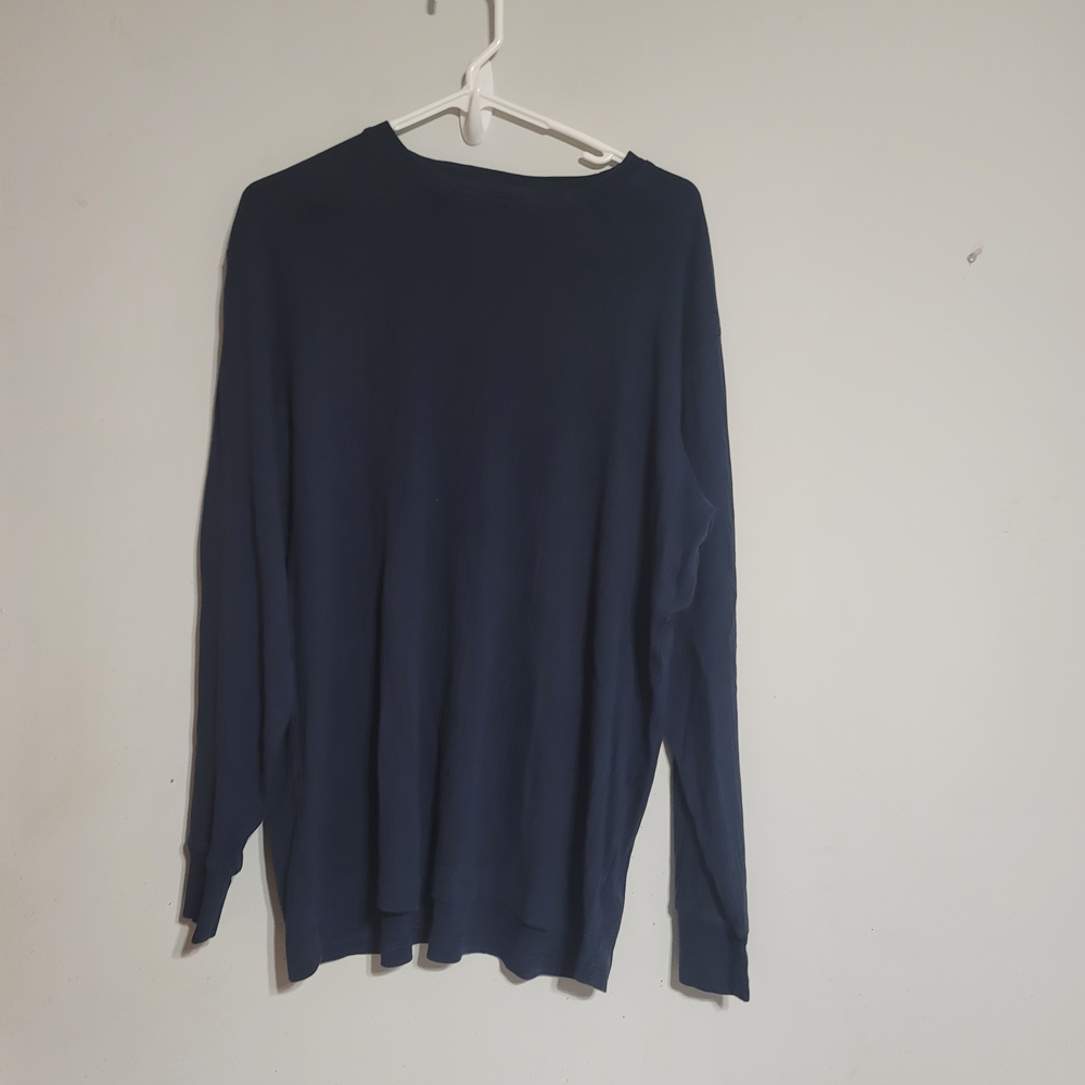 Lands' End Size XL 46/48 Navy Blue Long Sleeve 100% Cotton Pullover Ribbed Shirt